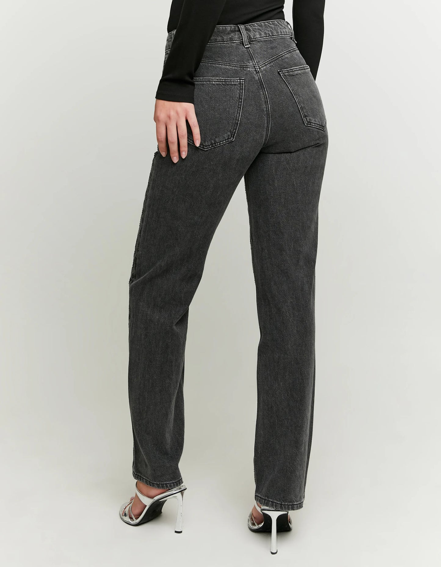 Schwarze Straight Leg Jeans Mit Leo Strass Muster